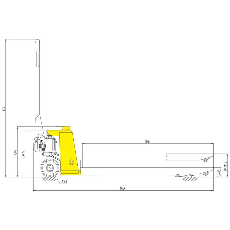 RPPV2000SS inox ročni paletni viličar s tehtnico iz nerjavečega jekla skica 1
