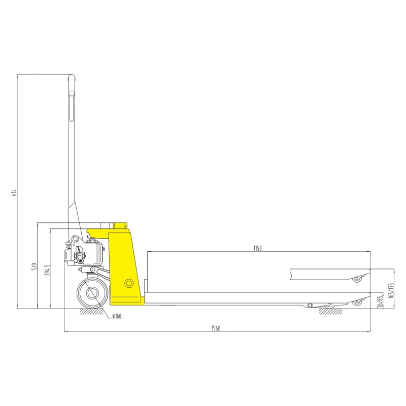RPPV2000 ročni paletni viličar s tehtnico skica 1